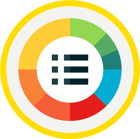 Icono de un grafico circular sobre fondo blanco y margen amarillo